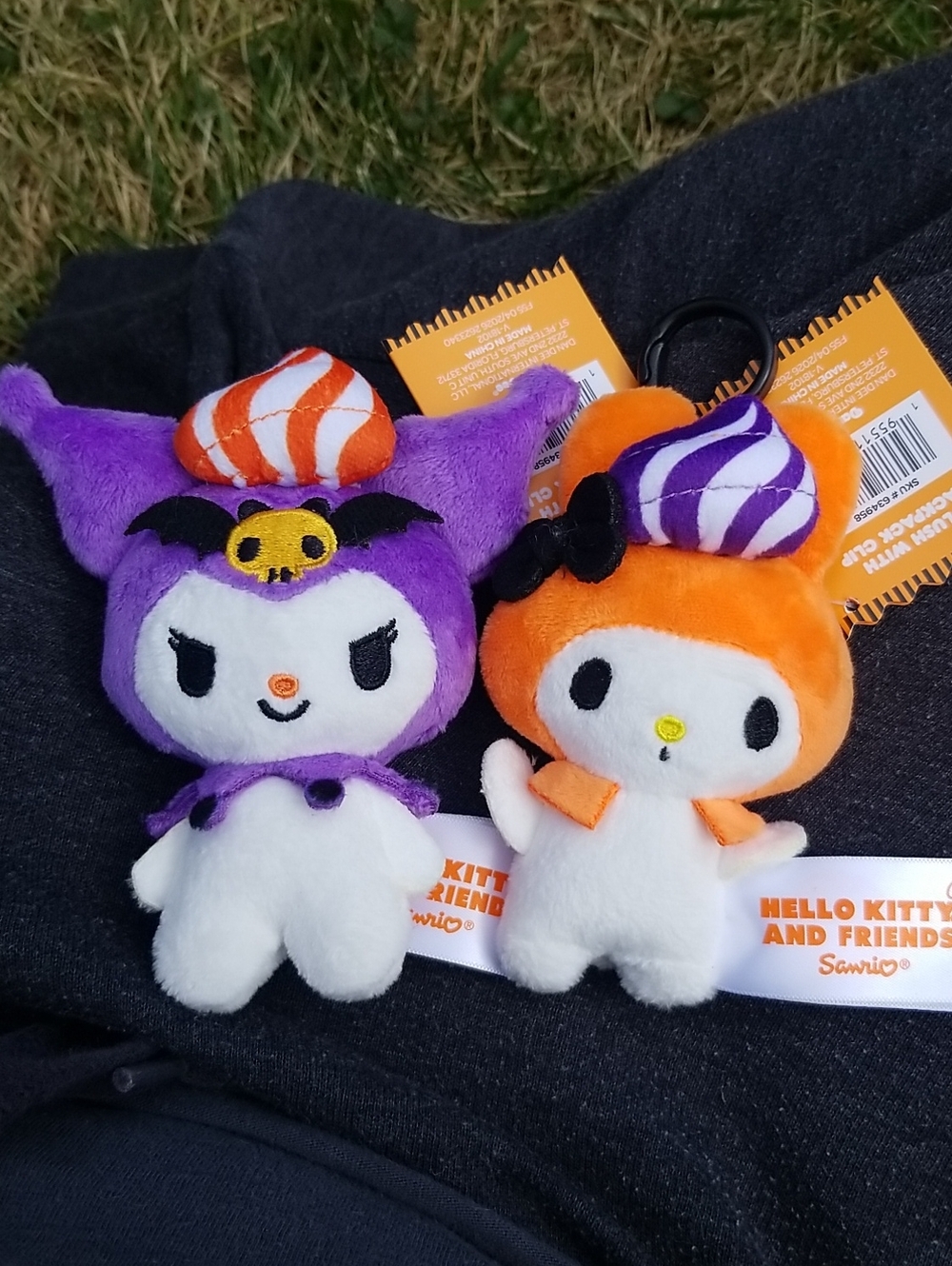 🦇2 Sanrio Plush Keychain Pair - Purple and Orange Halloween Characters🎃